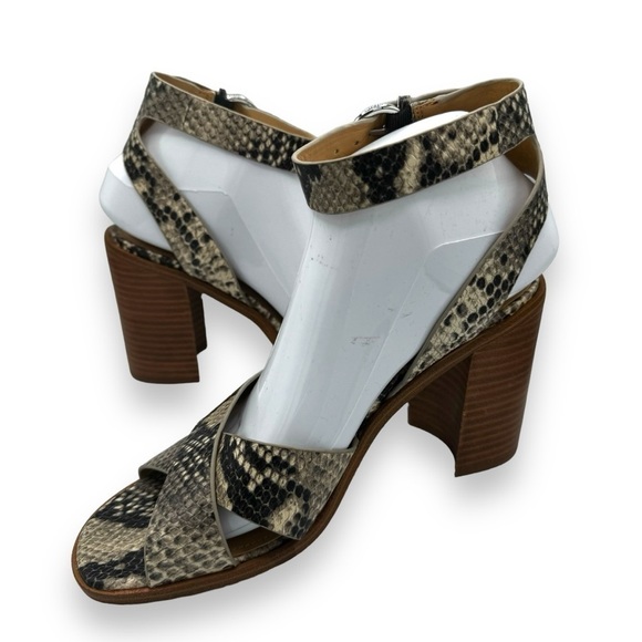 Marc Fisher Lorla Ankle Strap Block Heel Sandals, Snakeskin Embossed, Size 8.5M - Picture 1 of 13